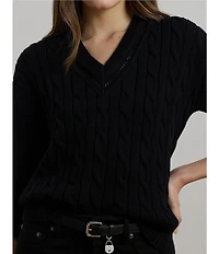 Lauren Ralph Lauren Cable Knit V-Neck Long Sleeve Top