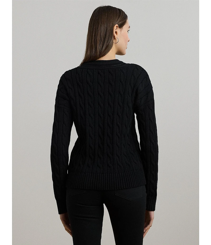 Lauren Ralph Lauren Cable Knit V-Neck Long Sleeve Top