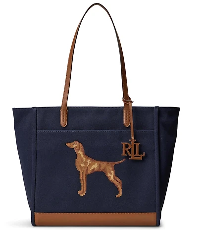 Lauren Ralph Lauren Cameryn Dog Embroidered Large Tote Bag