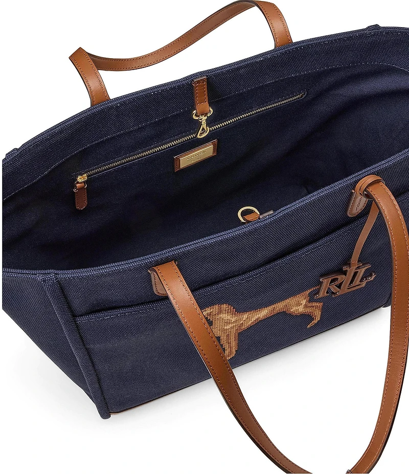 Lauren Ralph Lauren Cameryn Dog Embroidered Large Tote Bag