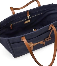 Lauren Ralph Lauren Cameryn Dog Embroidered Large Tote Bag