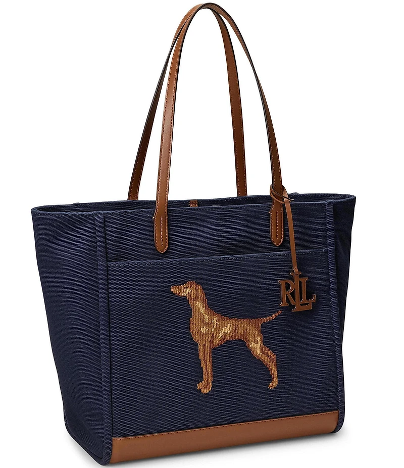 Lauren Ralph Lauren Cameryn Dog Embroidered Large Tote Bag