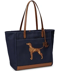 Lauren Ralph Lauren Cameryn Dog Embroidered Large Tote Bag