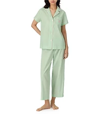 Lauren Ralph Lauren Check Print Short Sleeve Notch Collar Woven Cropped Pajama Set