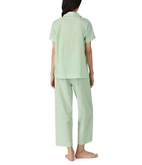 Lauren Ralph Lauren Check Print Short Sleeve Notch Collar Woven Cropped Pajama Set