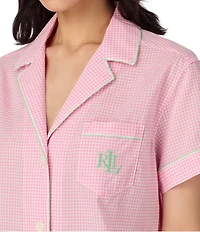 Lauren Ralph Lauren Check Print Short Sleeve Notch Collar Woven Cropped Pajama Set