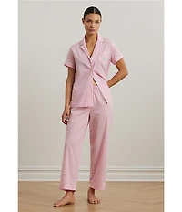 Lauren Ralph Lauren Check Print Short Sleeve Notch Collar Woven Cropped Pajama Set