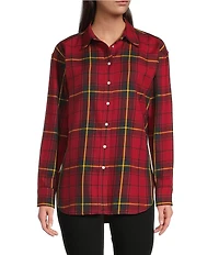 Lauren Ralph Lauren Checked Plaid Point Collar Long Sleeve Button-Front Shirt