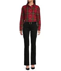 Lauren Ralph Lauren Checked Plaid Point Collar Long Sleeve Button-Front Shirt