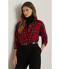 Lauren Ralph Lauren Checked Plaid Point Collar Long Sleeve Button-Front Shirt