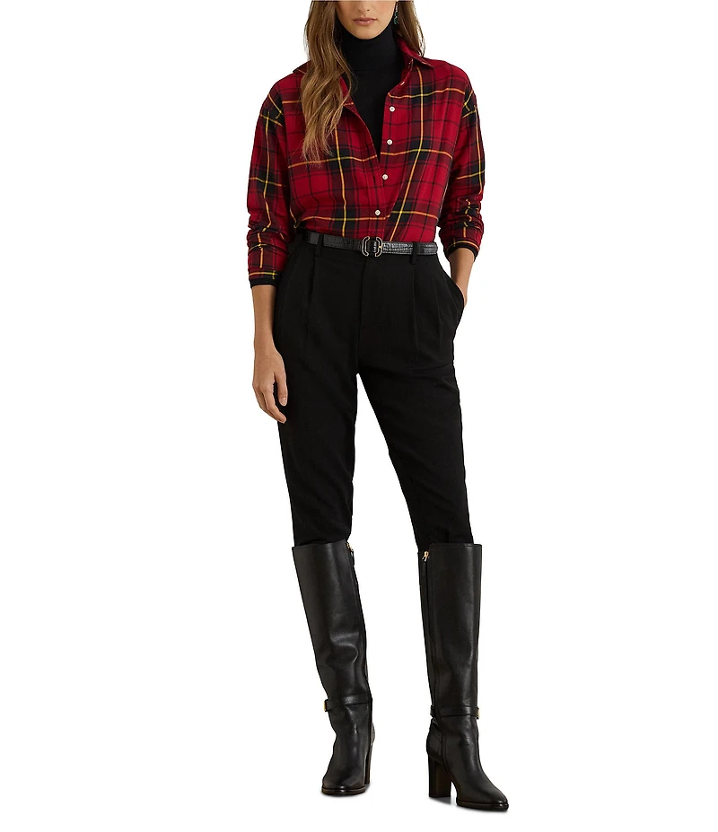 Lauren Ralph Lauren Checked Plaid Point Collar Long Sleeve Button-Front Shirt