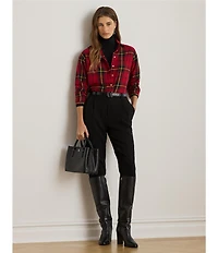 Lauren Ralph Lauren Checked Plaid Point Collar Long Sleeve Button-Front Shirt