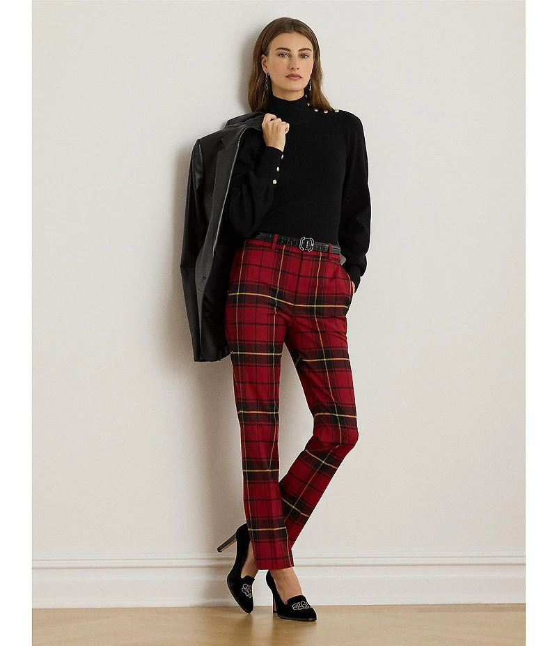 Lauren Ralph Lauren Checked Plaid Stretch Twill Cropped Pants