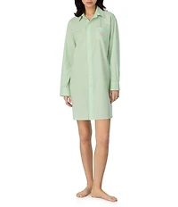Lauren Ralph Lauren Checked Print Long Sleeve Notch Collar Woven Sleepshirt