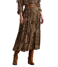 Lauren Ralph Lauren Chiffon Paisley Print Tiered Skirt