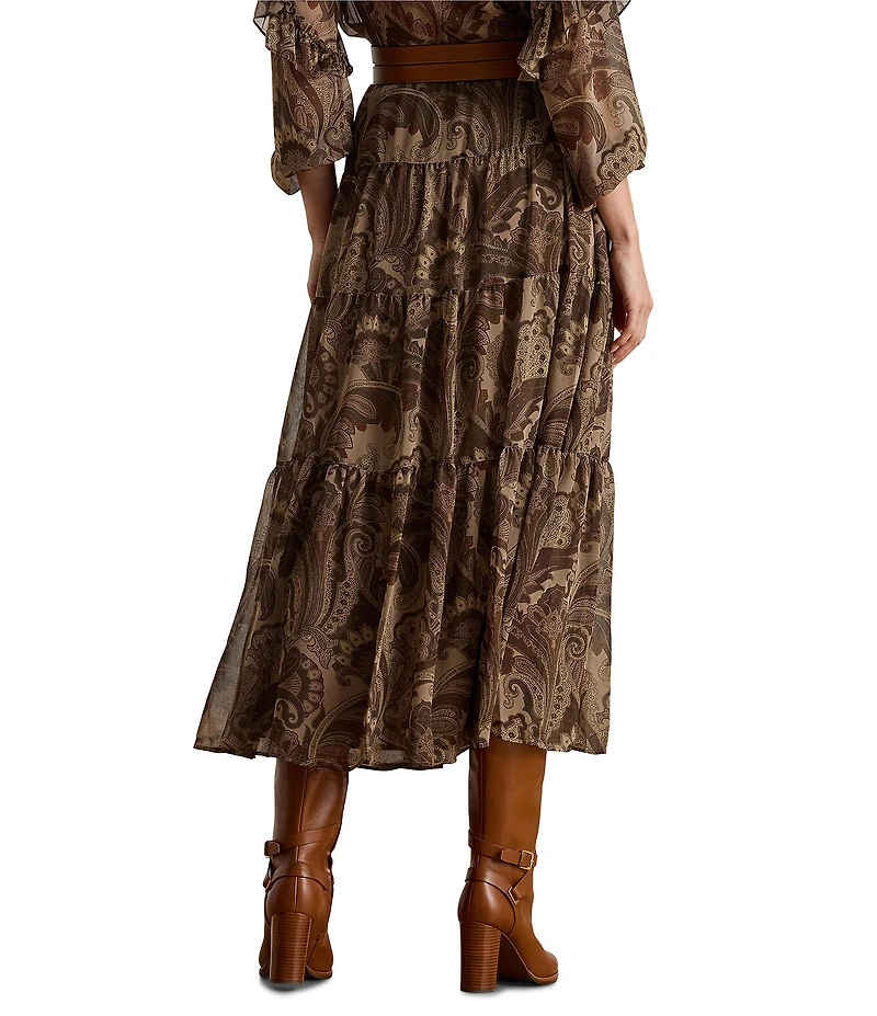 Lauren Ralph Lauren Chiffon Paisley Print Tiered Skirt