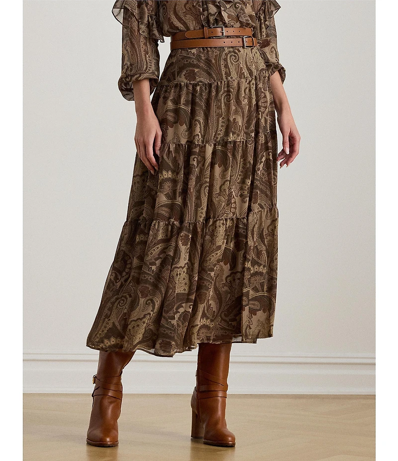 Lauren Ralph Lauren Chiffon Paisley Print Tiered Skirt