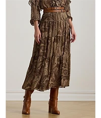Lauren Ralph Lauren Chiffon Paisley Print Tiered Skirt