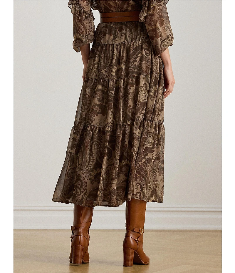 Lauren Ralph Lauren Chiffon Paisley Print Tiered Skirt