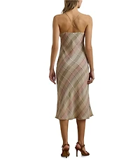Lauren Ralph Lauren Chiffon Plaid V-Neck Sleeveless Slip Midi Dress