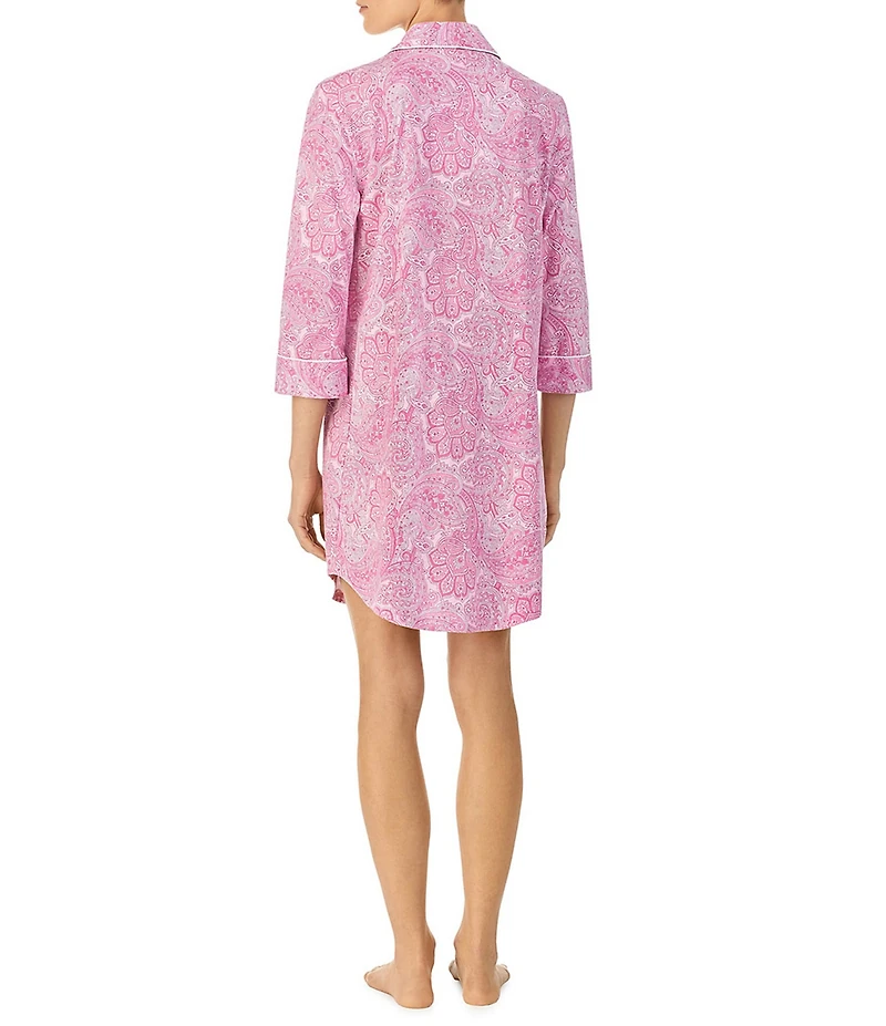 Lauren Ralph Lauren Classic Notch Collar 3/4 Sleeve Button-Front Paisley Print Nightshirt