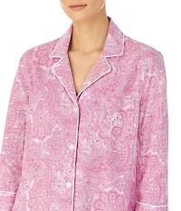 Lauren Ralph Lauren Classic Notch Collar 3/4 Sleeve Button-Front Paisley Print Nightshirt
