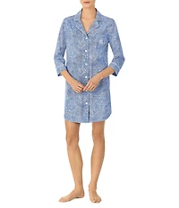 Lauren Ralph Lauren Classic Notch Collar 3/4 Sleeve Button-Front Paisley Print Nightshirt