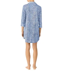 Lauren Ralph Lauren Classic Notch Collar 3/4 Sleeve Button-Front Paisley Print Nightshirt
