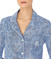 Lauren Ralph Lauren Classic Notch Collar 3/4 Sleeve Button-Front Paisley Print Nightshirt