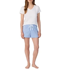 Lauren Ralph Lauren Classic Woven Drawstring Elastic Waist Patch Pocket Logo Embroidered Striped Sleep Shorts
