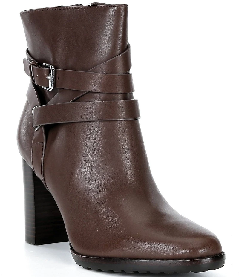 Lauren Ralph Lauren Collins Leather Buckle Strap Hardware Booties