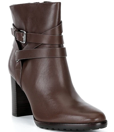 Lauren Ralph Lauren Collins Leather Buckle Strap Hardware Booties