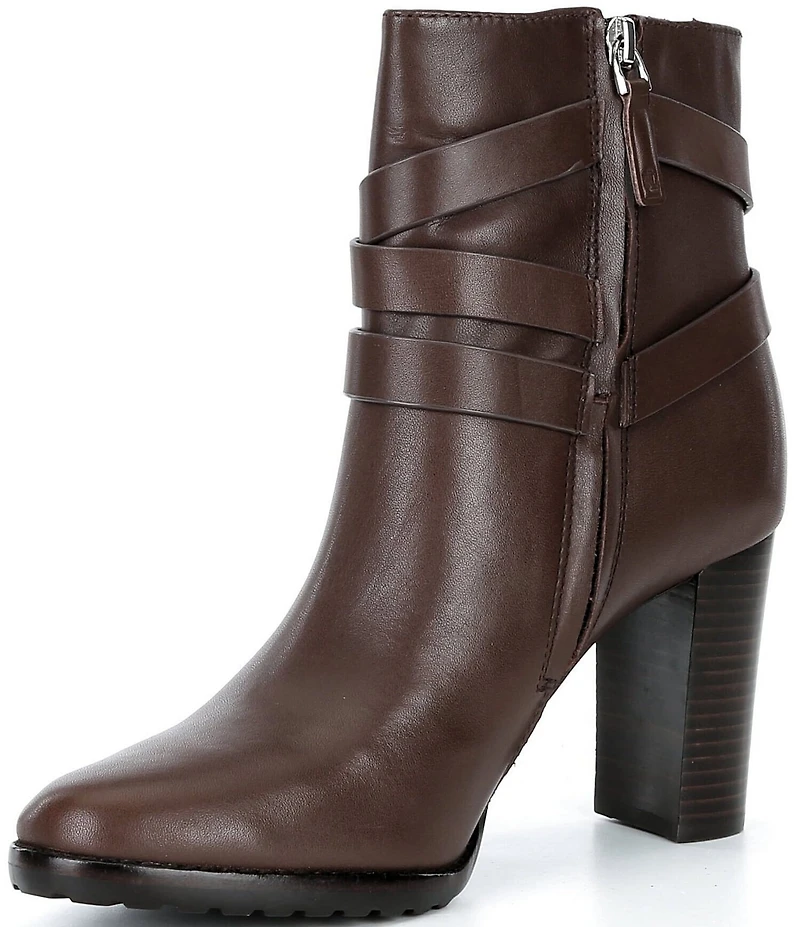 Lauren Ralph Lauren Collins Leather Buckle Strap Hardware Booties