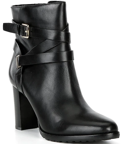Lauren Ralph Lauren Collins Leather Buckle Strap Hardware Booties