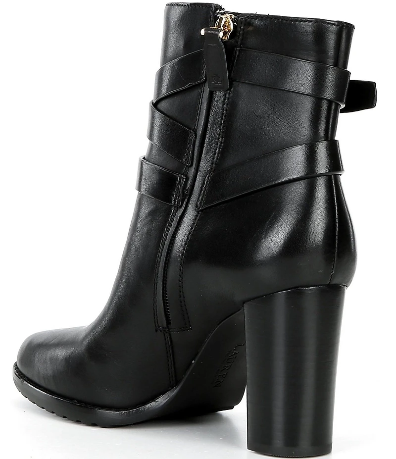 Lauren Ralph Lauren Collins Leather Buckle Strap Hardware Booties