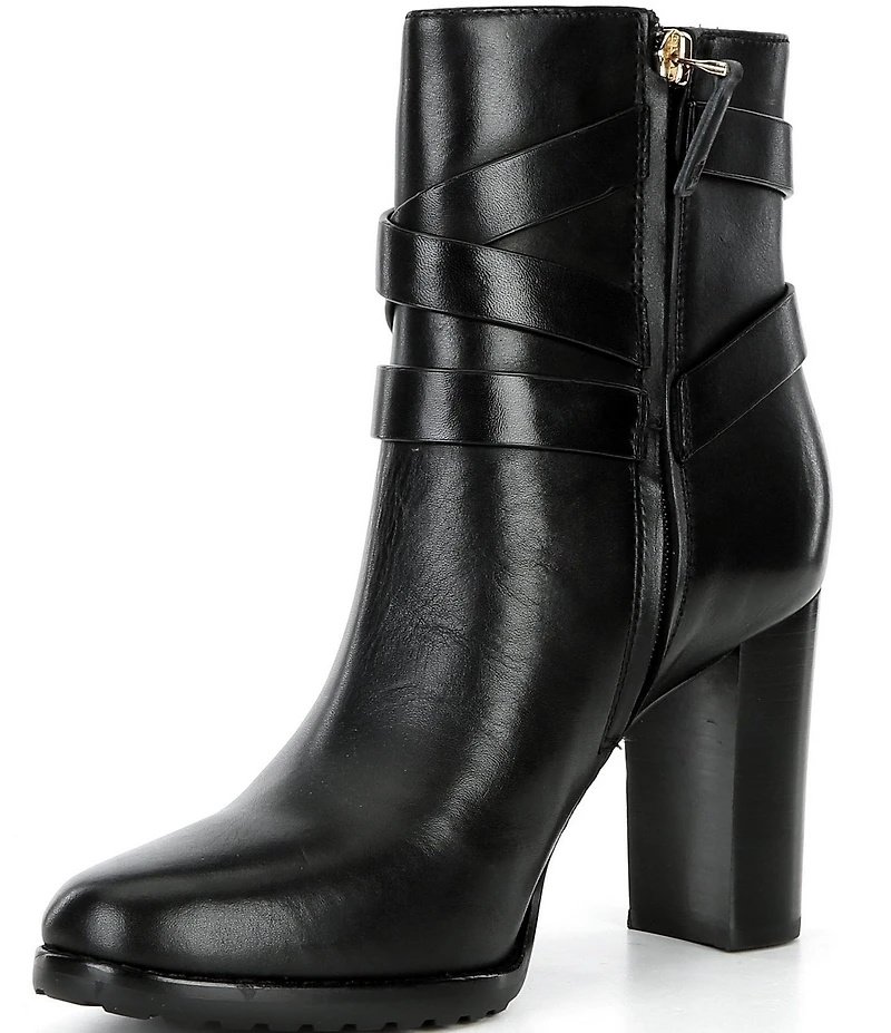 Lauren Ralph Lauren Collins Leather Buckle Strap Hardware Booties