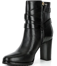 Lauren Ralph Lauren Collins Leather Buckle Strap Hardware Booties