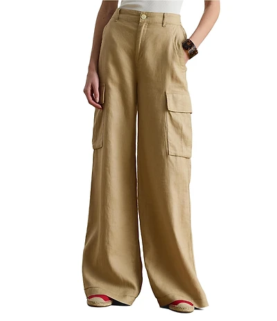Lauren Ralph Lauren Coordinating High Rise Wide Leg Linen Cargo Pants