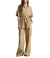 Lauren Ralph Lauren Coordinating High Rise Wide Leg Linen Cargo Pants