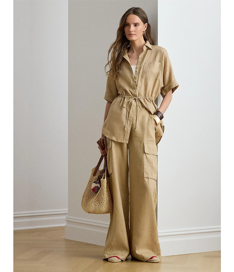 Lauren Ralph Lauren Coordinating High Rise Wide Leg Linen Cargo Pants