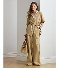 Lauren Ralph Lauren Coordinating High Rise Wide Leg Linen Cargo Pants