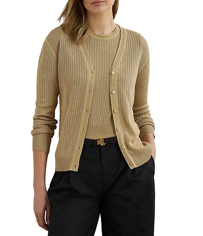 Lauren Ralph Lauren Coordinating Ribbed Knit V-Neck Long Sleeve Cardigan