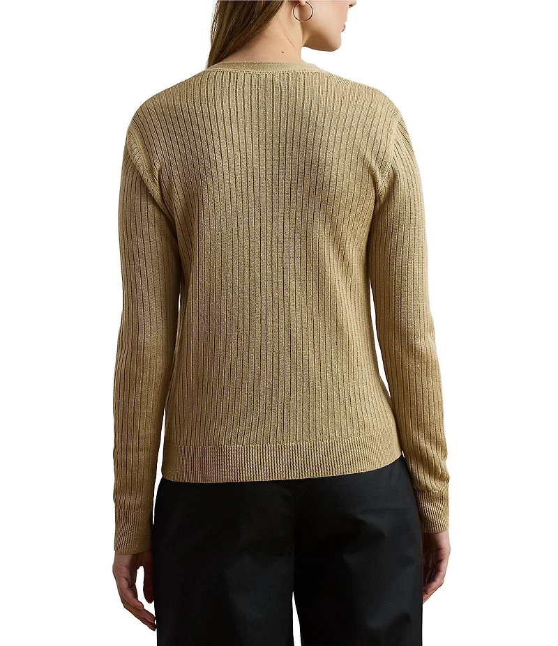 Lauren Ralph Lauren Coordinating Ribbed Knit V-Neck Long Sleeve Cardigan