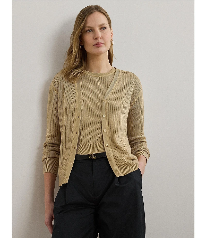 Lauren Ralph Lauren Coordinating Ribbed Knit V-Neck Long Sleeve Cardigan