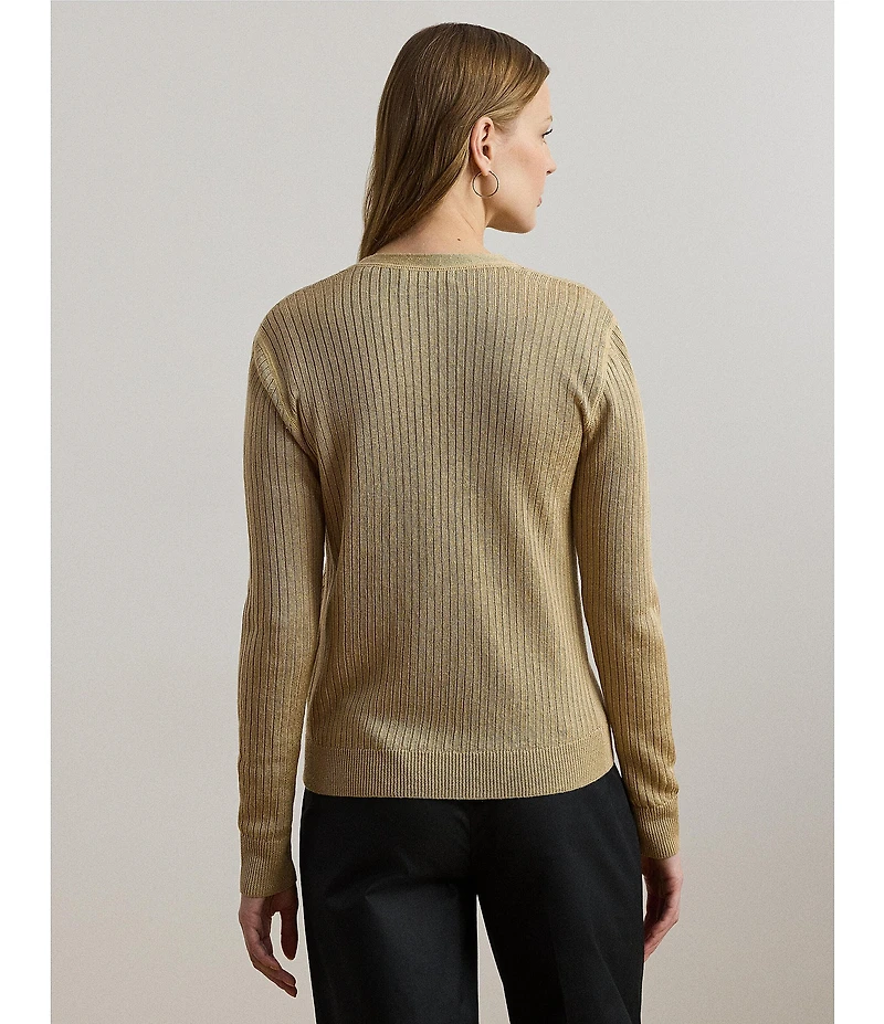 Lauren Ralph Lauren Coordinating Ribbed Knit V-Neck Long Sleeve Cardigan
