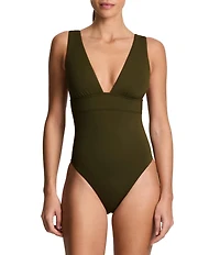 Lauren Ralph Lauren Core Solid Modern Plunge One Piece Swimsuit