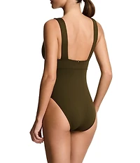 Lauren Ralph Lauren Core Solid Modern Plunge One Piece Swimsuit