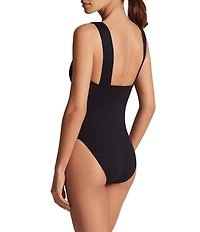 Lauren Ralph Lauren Core Solid Modern Plunge One Piece Swimsuit