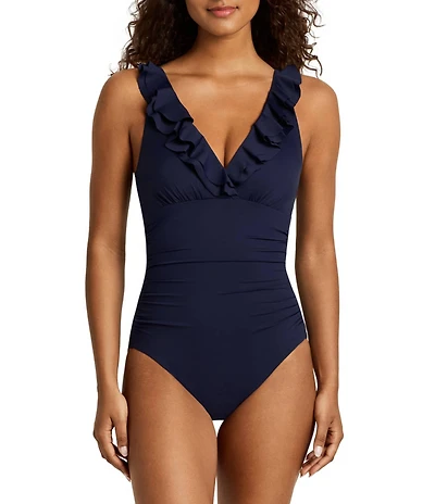 Lauren Ralph Lauren Core Solid Ruffle Underwire One Piece Swimsuit
