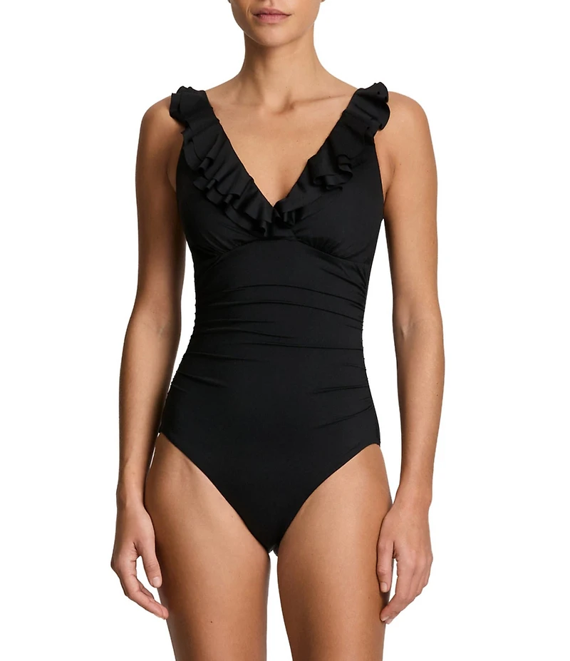 Lauren Ralph Lauren Core Solid Ruffle Underwire One Piece Swimsuit